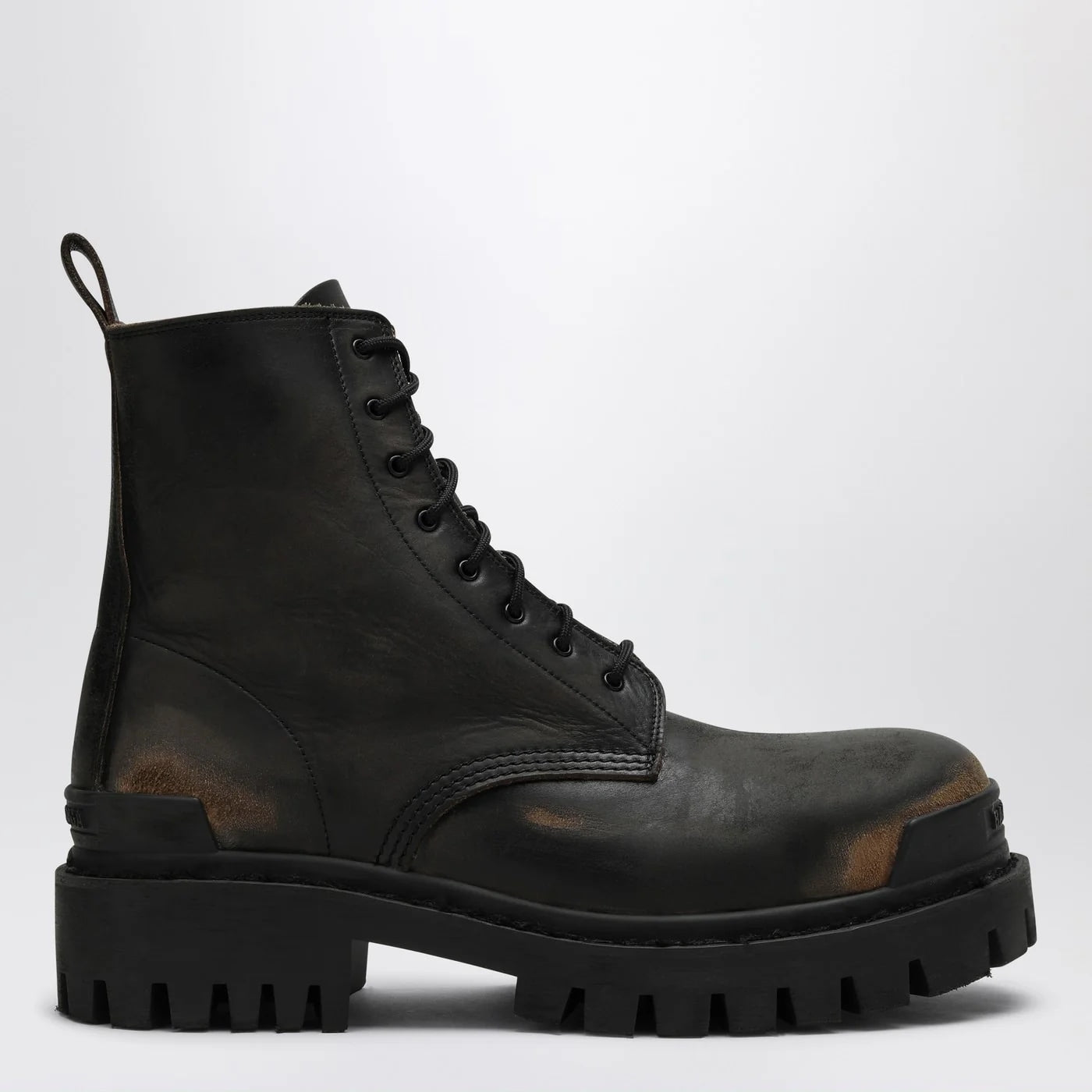 Balenciaga Black/Brown Lace Up Boot With Worn Effect
