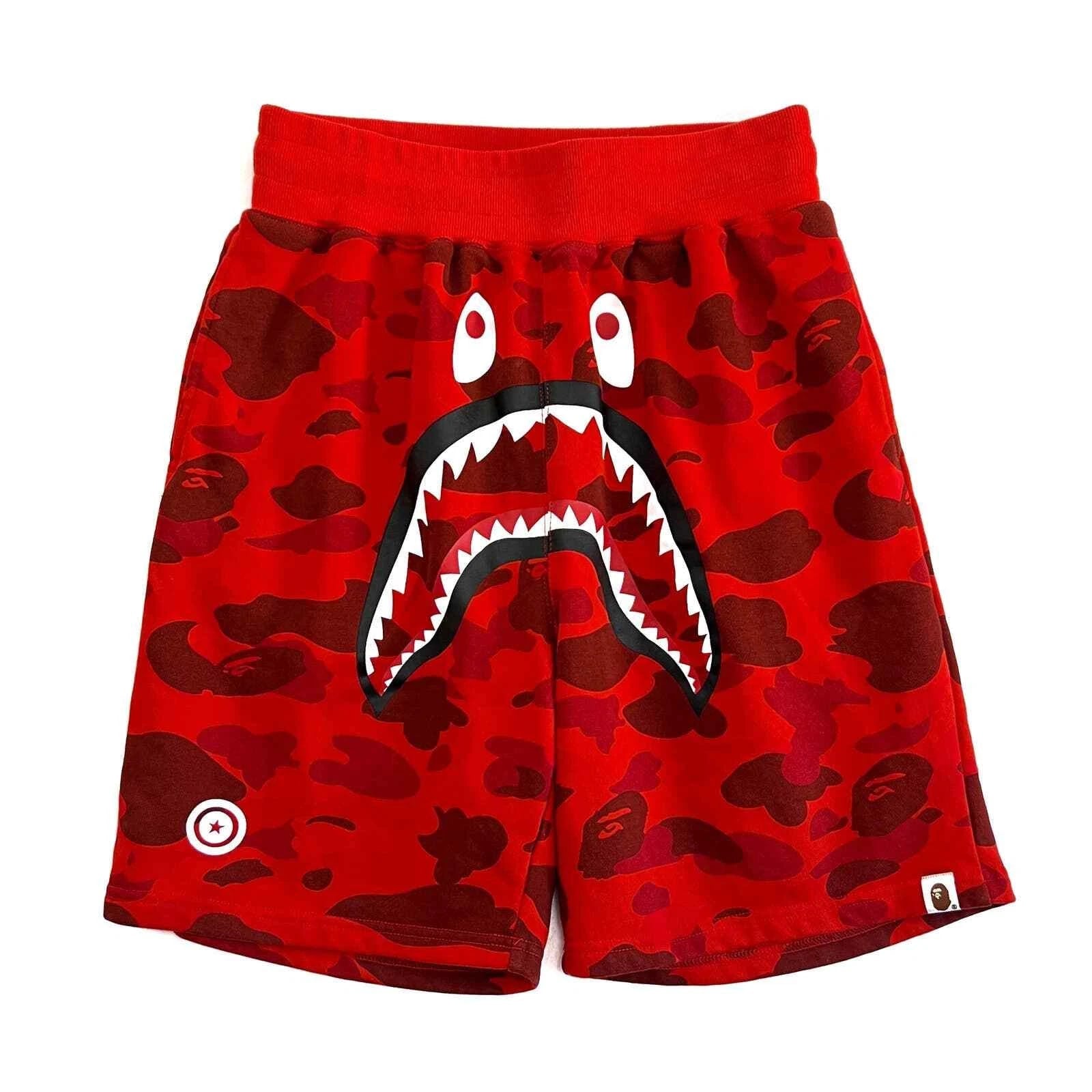 BAPE ABC Camo WGM Print Shark Sweatshorts Red