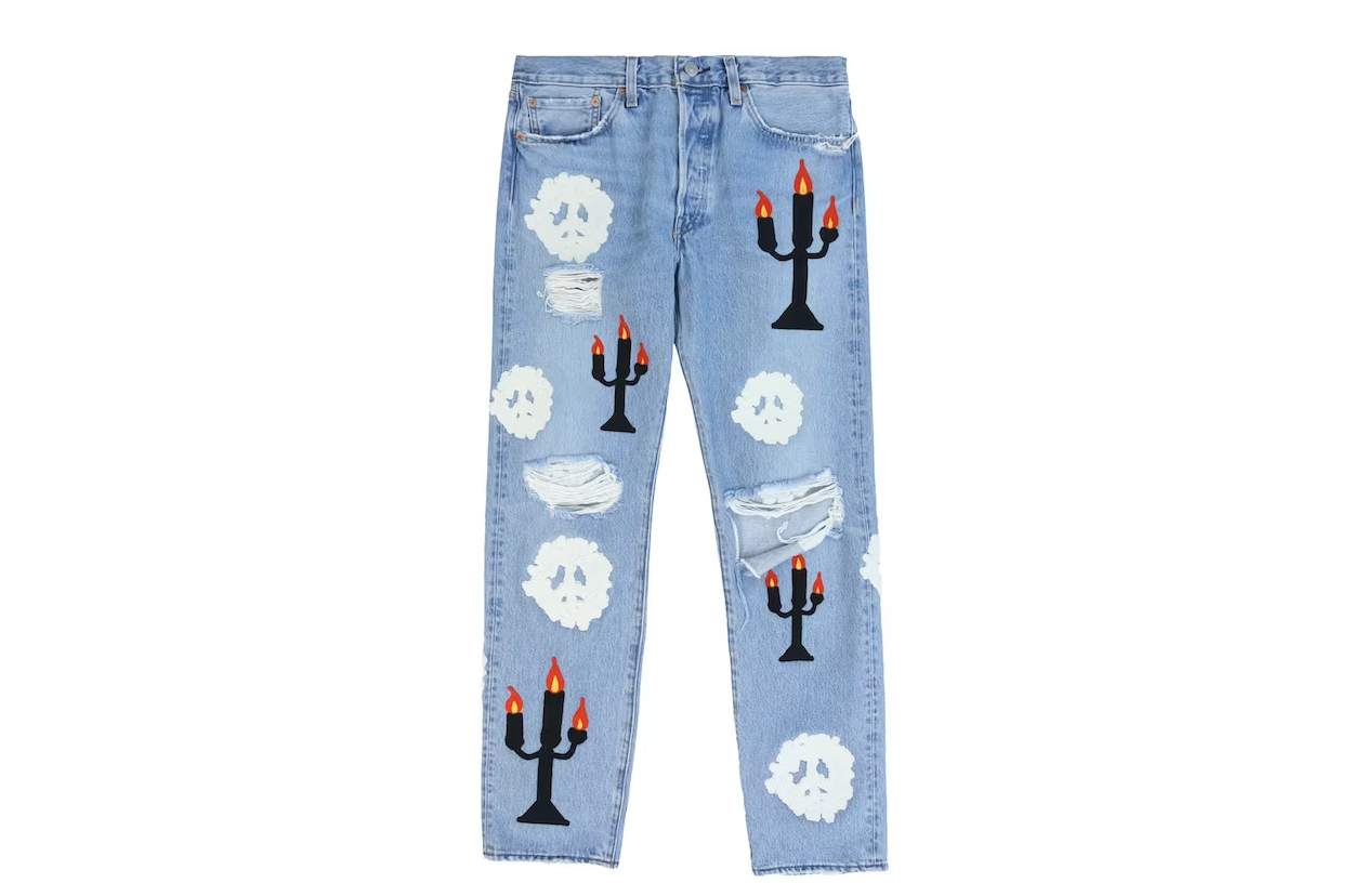 Denim Tears x Virgil Abloh "Message in a Tear" Embroidered Jeans Blue