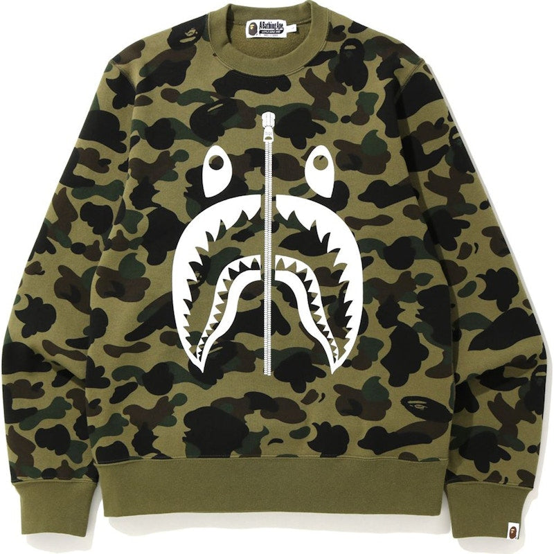 BAPE 1st Camo White Shark Crewneck Green