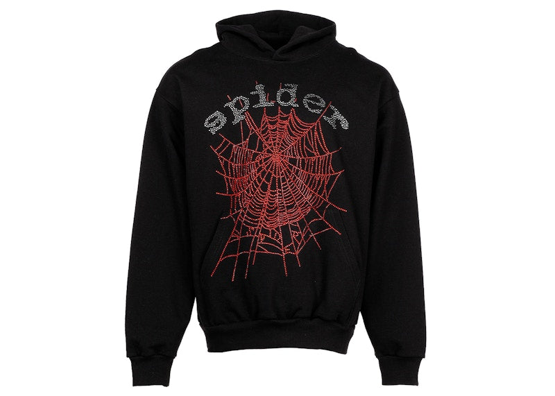 Sp5der OG Rhinestone Logo Hoodie Black