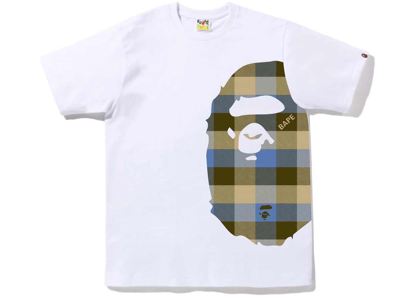 BAPE Block Check Side Big Ape Head Tee (FW22) White Beige